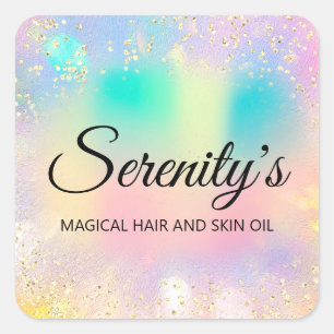 Professional Boutique Shop Gold Glitter Holograph Square Sticker