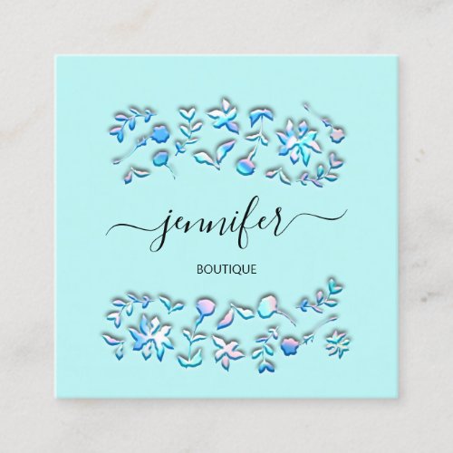 Professional Boutique Shop  Holograph Floral Blue Square Business Card