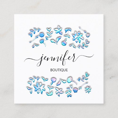 Professional Boutique Shop  Holographs Blue White Square Business Card