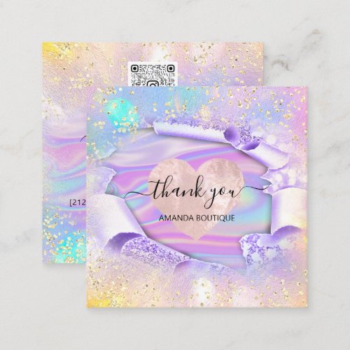 Professional Boutique Shop Name Glitter Heart Square Business Card