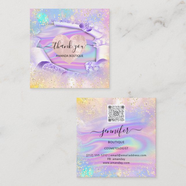 Professional Boutique Shop Name Glitter Heart Square Business Card (Front/Back)