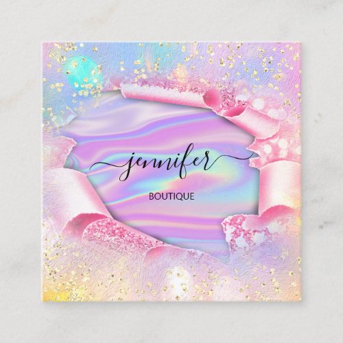 Professional Boutique Shop Name Glitter Holograph Square Business Card