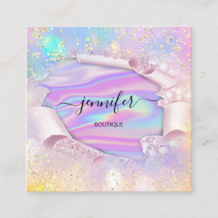 Professional Boutique Shop Name Holograph Glitter Square Business Card