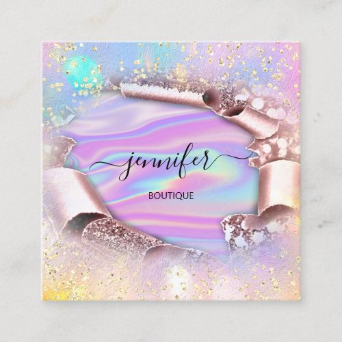 Professional Boutique Shop Name Holograph Rose Square Business Card