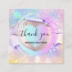 Professional Boutique Shop Pink Heart Holograph Square Business Card