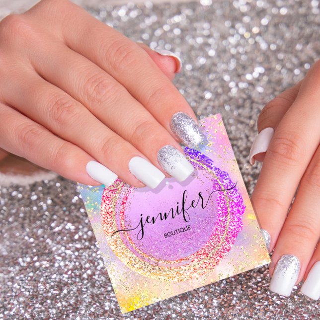 Professional Boutique Shop Purple  Holograph Square Business Card (Professional Boutique Shop Purple Holograph Square Business Card)