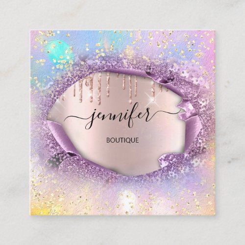 Professional Boutique Shop PurpleGlitter Holograph Square Business Card