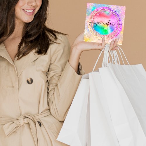 Professional Boutique Shop Rainbow Holograph Square Business Card