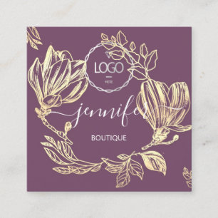 Professional Boutique Shop Violet Flowers QR logo Square Business Card