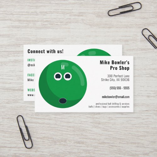 Professional Bowling Pro Shop  Green  White Business Card