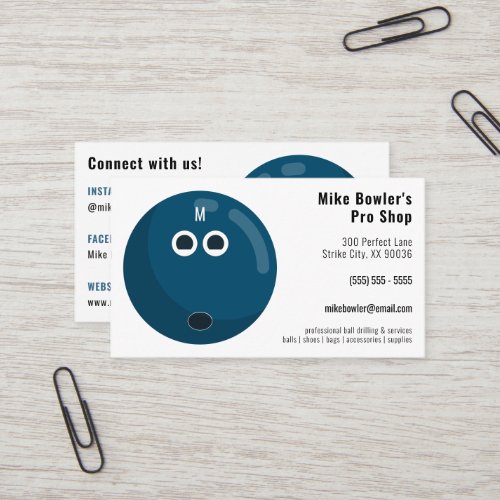 Professional Bowling Pro Shop  Ocean Blue  White Business Card