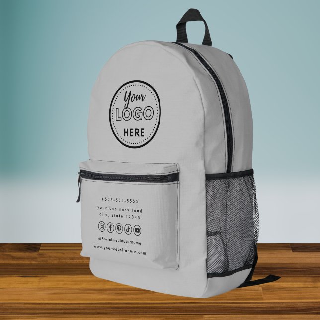 Professional Branding Gray Social Media Logo Printed Backpack (Creator Uploaded)
