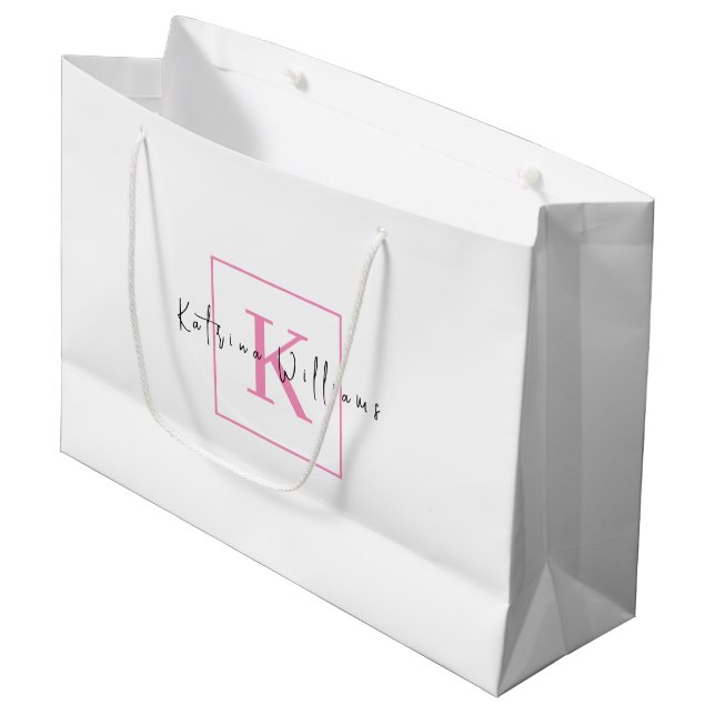 Professional Branding Logo Pink Script Monogram Large Gift Bag (Front Angled)