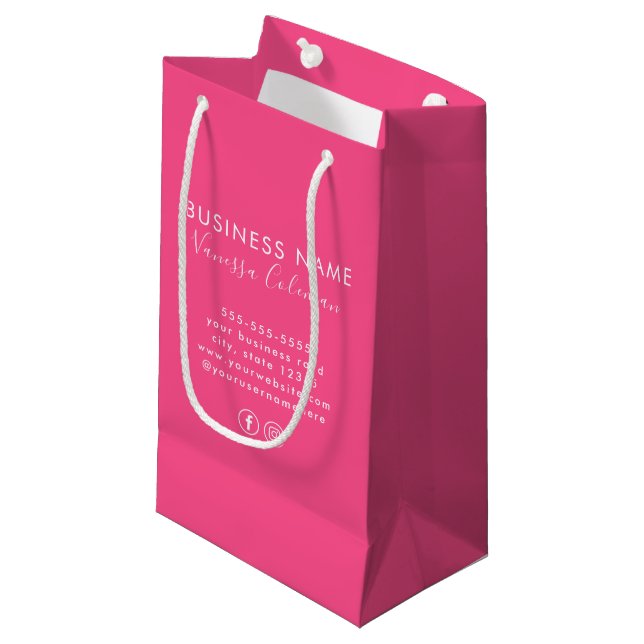 Professional Branding Minimal Script Hot Pink Small Gift Bag (Front Angled)