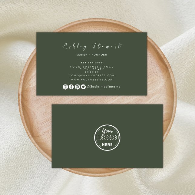 Professional Branding Minimalist Forest Green Logo Business Card (Creator Uploaded)