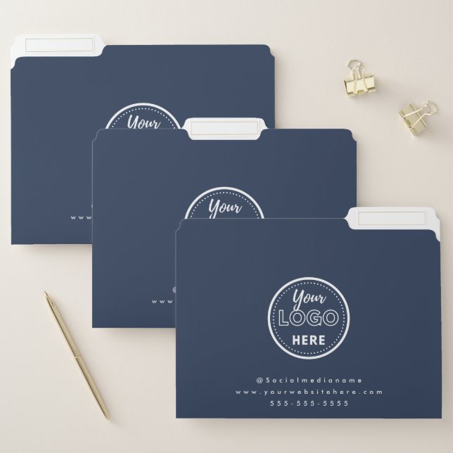 Professional Branding Minimalist Navy Blue Logo File Folder (Set)