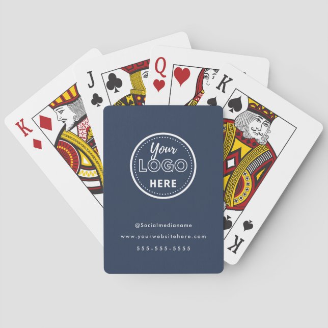 Professional Branding Minimalist Navy Blue Logo Poker Cards (Back)