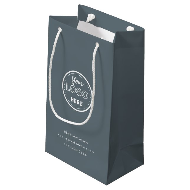 Professional Branding Minimalist Navy Promo Logo Small Gift Bag (Back Angled)