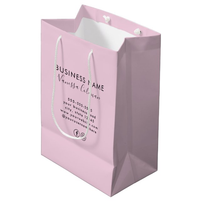 Professional Branding Minimalist Script Pink Medium Gift Bag (Front Angled)
