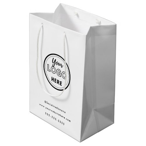 Professional Branding Minimalist White Promo Logo Medium Gift Bag