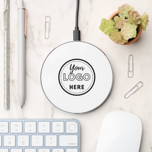 Professional Branding Minimalist White Promo Logo Wireless Charger (Desk)