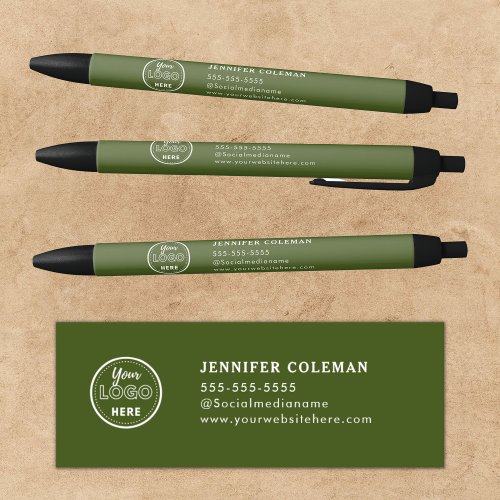 Professional Branding Promotional Logo Moss Green Black Ink Pen