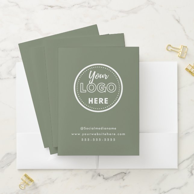 Professional Branding Promotional Logo Sage Green Pocket Folder (In Situ)