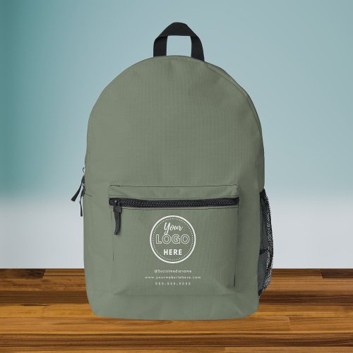 Professional Branding Sage Green Promo Logo Printed Backpack