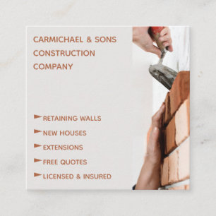 Professional Bricklayer Construction Building Square Business Card