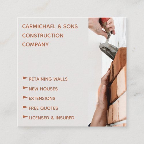 Professional Bricklayer Construction Building Square Business Card
