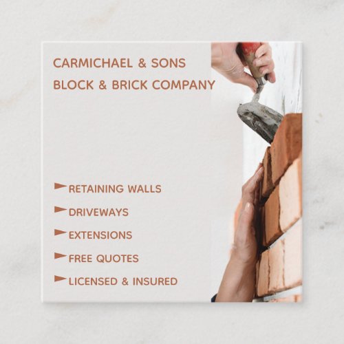 Professional Bricklayer Masonry  Building Square Business Card