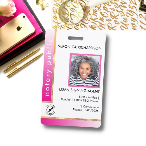 Professional Bright Pink Notary Photo Badge