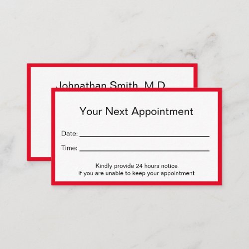 Professional Bright Red and White Doctors Office Appointment Card