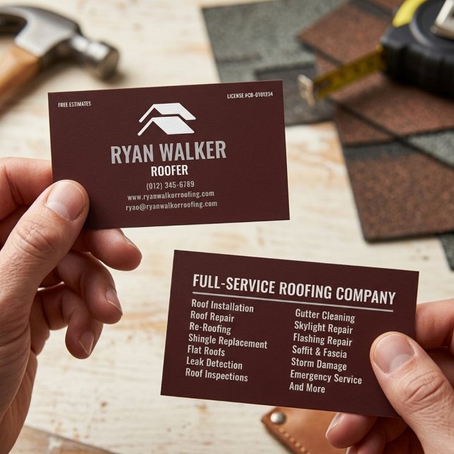 Professional Brown Roofer & Roofing Contractor Business Card (Creator Uploaded)