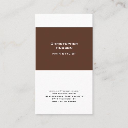 Professional Brown White Simple Plain Hair Stylist Business Card
