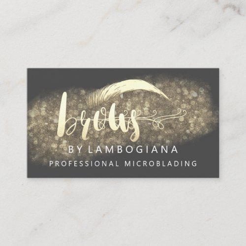 Professional Brows Gold Gray Logo Microblade Busin Business Card