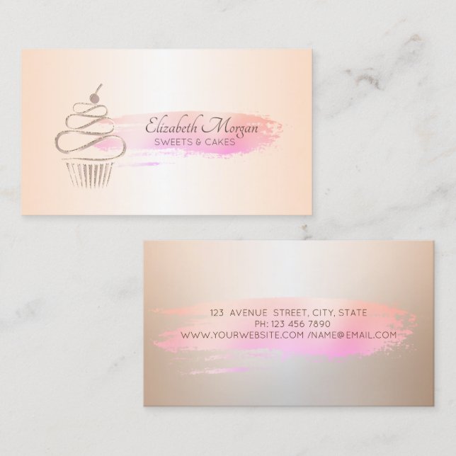 Professional  Brush Stroke Cupcake Bakery  Business Card (Front/Back)