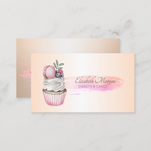 Professional  Brush Stroke Cupcake Macaron Bakery Business Card