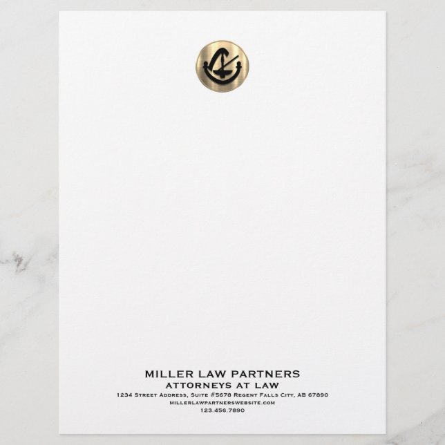 Professional Brushed Gold Logo Attorneys Law Firms Letterhead (Front)