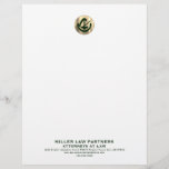 Professional Brushed Gold Logo Green Typography Letterhead<br><div class="desc">Enhance your professional image with our Professional Letterhead designed exclusively for attorneys, lawyers, and law firms. This premium-quality letterhead features a sleek design with a brushed gold logo at the top, adding a touch of elegance to your correspondence. The lower thirds display your company name and contact information in a...</div>