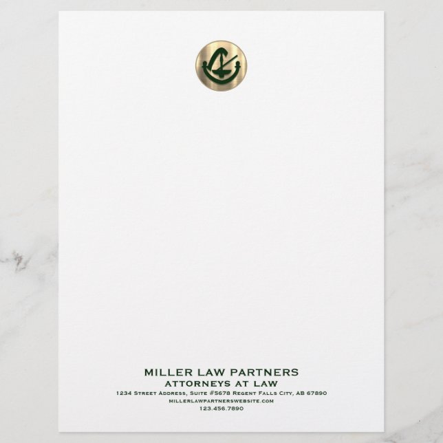 Professional Brushed Gold Logo Green Typography Letterhead (Front)