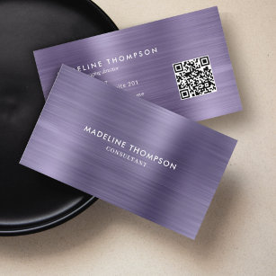 Professional Brushed Metal Midnight Purple QR Code Business Card