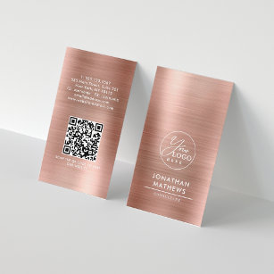 Professional Brushed Metal Rose Gold Logo QR Code Business Card