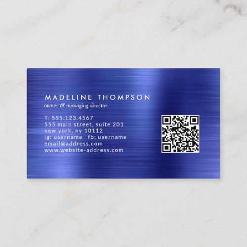 Professional Brushed Metal Royal Blue QR Code Business Card