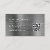 Professional Brushed Metal Silver Gray QR Code Business Card (Back)