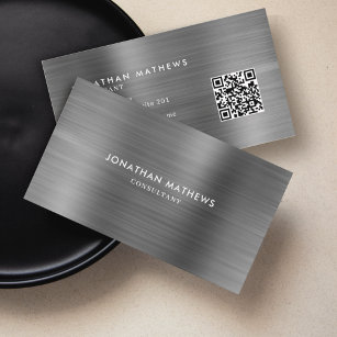 Professional Brushed Metal Silver Gray QR Code Business Card