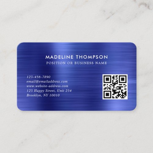 Professional Brushed Metallic Blue Logo QR Code Business Card