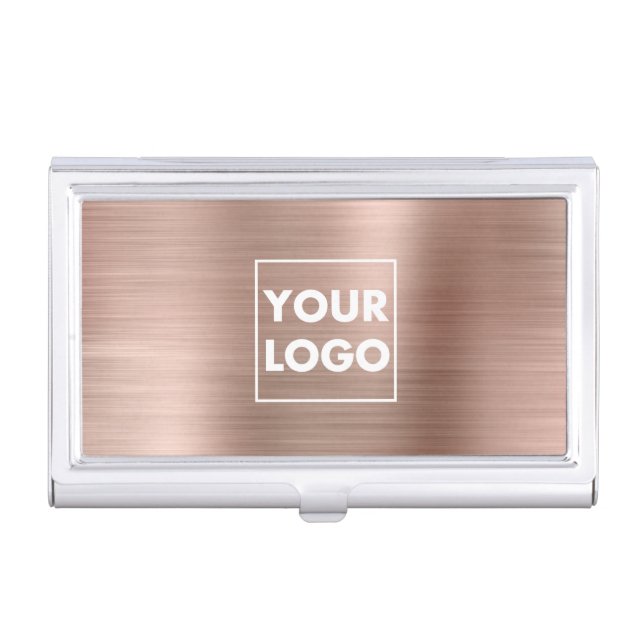 Professional Brushed Metallic Blush Company Logo Business Card Case (Front)