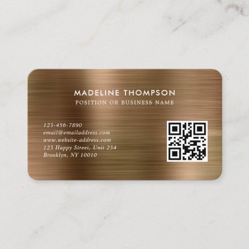 Professional Brushed Metallic Gold Logo QR Code Business Card
