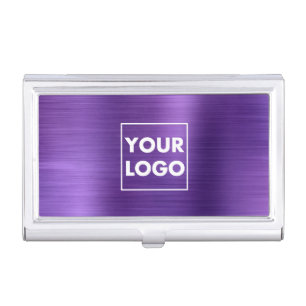 Professional Brushed Metallic Purple Company Logo Business Card Case